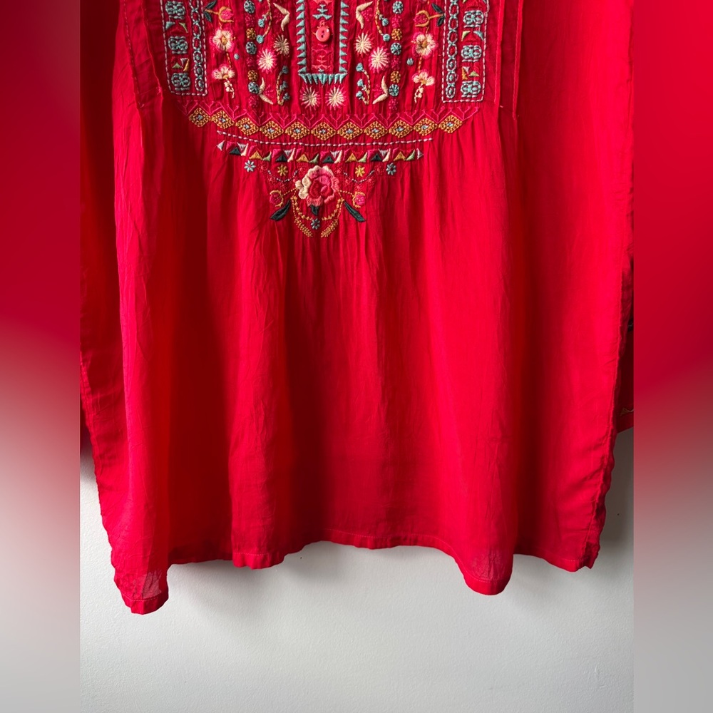 Johnny Was Embroidered Boho Tunic Top Red Cupra Rayon Size S - Picture 3 of 16